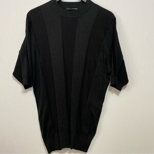 Tulliano Mens Large Silk Blend Shirt Knit Black Short Sleeve Pullover Preppy